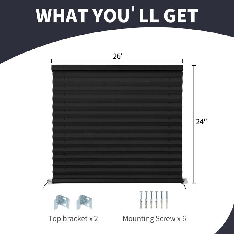 LUCKUP RV Blinds for Camper Window Blackout RV Shades Curtains 26" W x 24" L w/Aluminum Foil, RV Pleated Shades for Travel Trailer Window, Black - Image 2